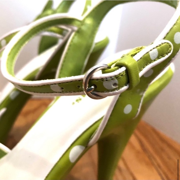 Lime green white polka dots ankle strap high heels - Picture 8 of 8